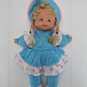 Vintage Goldberg Baby Doll Vinyl Face Blue Plush Body 17" Blonde Hair 1998 Rare